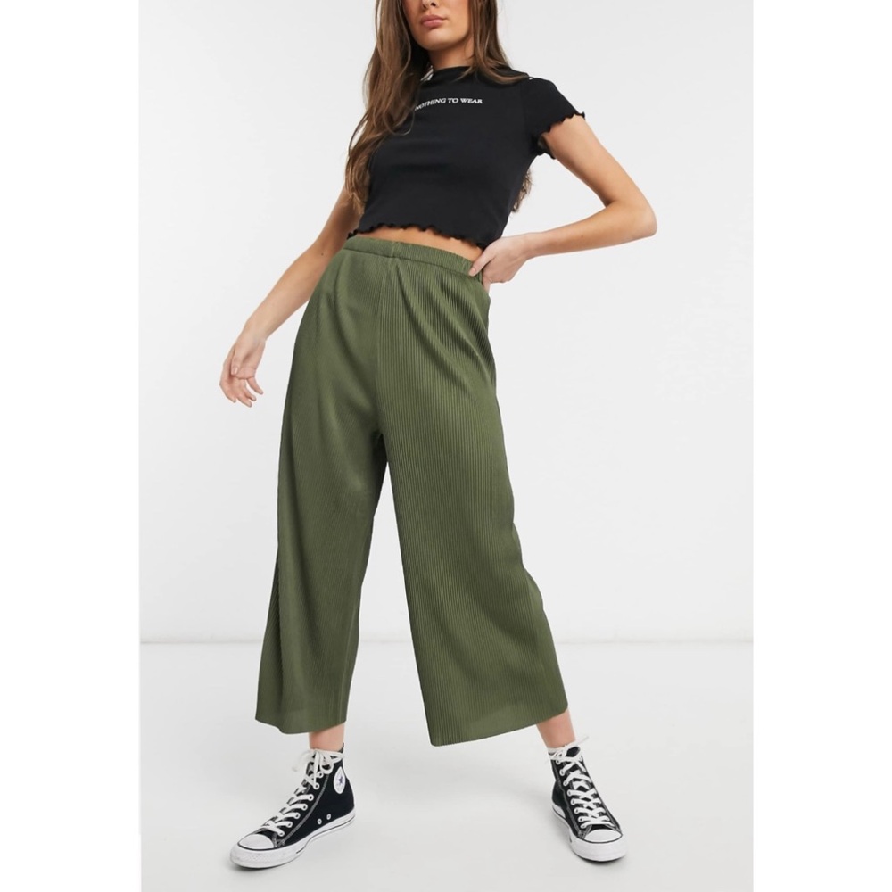 ASOS PETITE PLISSE CROPPED CULOTTE PANTS